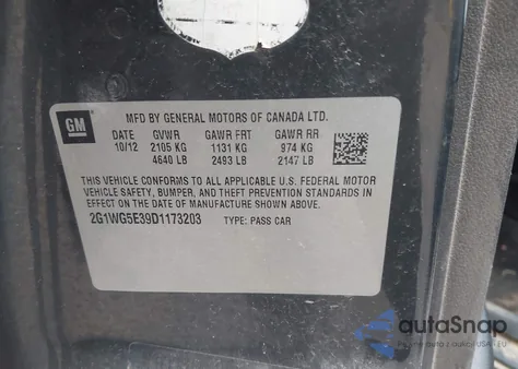 2013 Chevrolet Impala Lt z USA, uszkodzony, nr VIN 2G1WG5E39D1173203